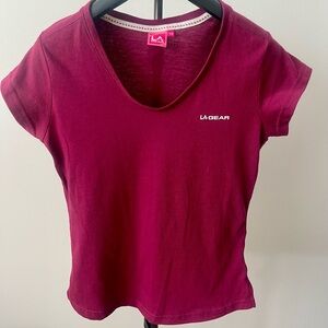 2/$15 LA Gear Women's Short Sleeve V-Neck Top in Berry- US 6